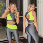 Conjunto Alessandra Cirré Grafite Detalhes Amarelo Neon